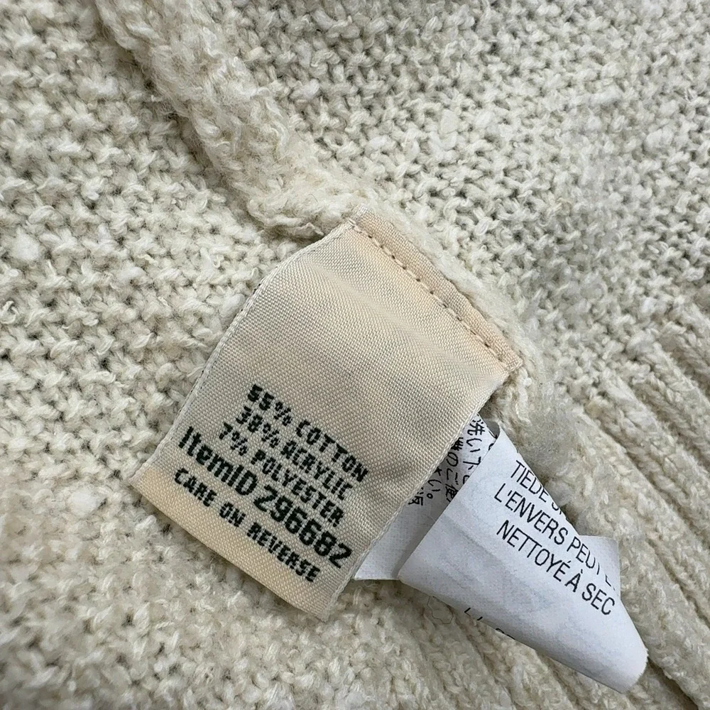 LL Bean Cardigan Womens XL Cream Cotton Blend Cable Knit‎ Open Front Classic